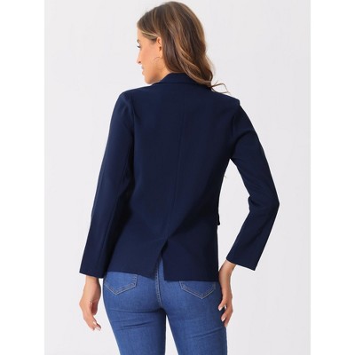 Allegra K Women's Work Office Casual Double Breasted Blazer with Pocket Medium Navy Blue — фото 3