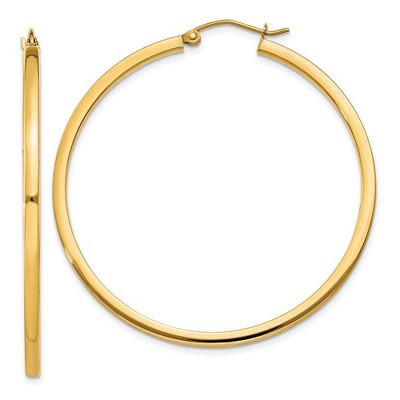 Black Bow Jewelry 2mm, 14k Yellow Gold Square Tube Round Hoop Earrings, 45mm (1 3/4 In)