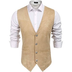 COOFANDY Men's Suede Leather Vest Cowboy Western Waistcoat Casual Slim Fit Suit Vest - 1 of 4