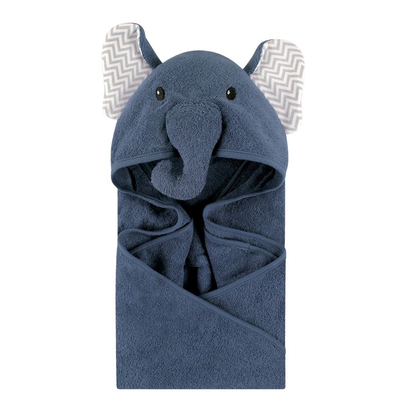 Little Treasure Baby Boy Cotton Animal Face Hooded Towel, Chevron Elephant, One Size, 1 of 2