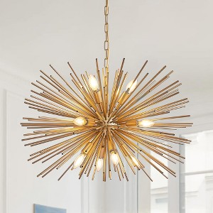 29" Mid-Century Modern 12-Light Starburst Chandelier ¨C Gold Sputnik Pendant Light Fixture for Living Room, Dining Room, or Foyer (Bulb Not Included) - 1 of 4