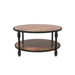 Round Coffee Table 34.25" Rustic Wood with Storage Shelf, Sturdy Metal Roman Column Legs, Center Table for Living Room, Easy Assembly - 1 of 4
