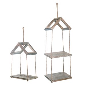 Transpac Wood 23.75 in. Brown Spring Tiered Hanging House Shelf Set of 2 - 1 of 4