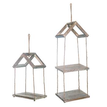 Transpac Wood 23.75 in. Brown Spring Tiered Hanging House Shelf Set of 2