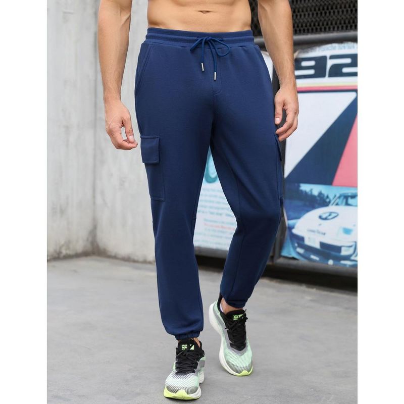 Mens Cargo Sweatpants Elastic Waist Drawstring Casual Lounge Running Athletic Joggers Pants with Pockets, 3 of 8