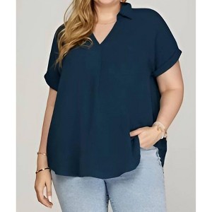Women's Konnie Drop Shoulder Woven Top - Plus - SHE + SKY - 1 of 2