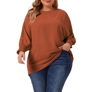 Agnes Orinda Women's Plus Size Chiffon Crew Neck Batwing Ruffle Long Sleeve Casual Blouses - 1 of 4