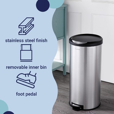 Oscar Stainless Steel Cylinder Step Trash Can Set with Black Lid