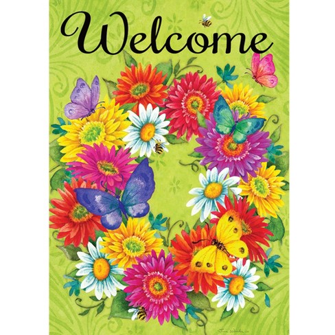 Home Garden 18 0 Daisy Wreath Garden Flag Summer Butterflies Custom Decor Flags Target