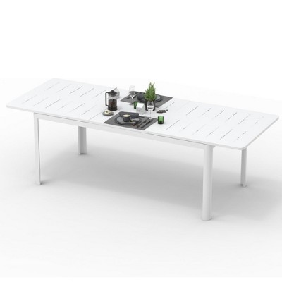 DOMETOUR Patio Dining Expandable Table, Metal Aluminum Outdoor Table for 6-8 Person Rectangular Table for Porch Lawn Garden Bistro(Ivory White)