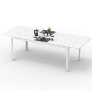 DOMETOUR Patio Dining Expandable Table, Metal Aluminum Outdoor Table for 6-8 Person Rectangular Table for Porch Lawn Garden Bistro(Ivory White) - 1 of 4
