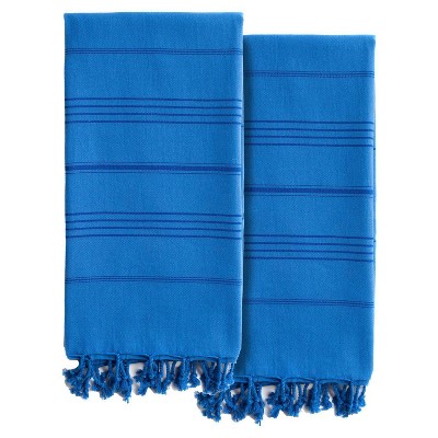 Linum Home Textiles 2pc Summer Fun Pestemal Beach Towel Royal Blue : Microfiber, Machine Washable, Non-Slip Backing