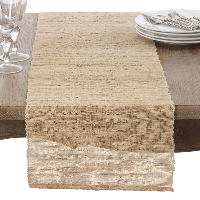 Saro Lifestyle Nubby Texture Design Woven Table Topper Runner, 14"x90", Beige, 1 of 4