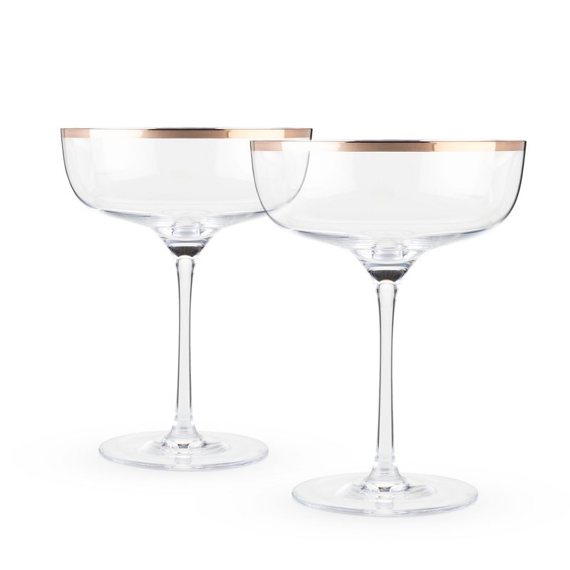 Twine Copper Rim Crystal Coupe Glasses, Set of 2, Lead-Free Crystal, Electroplated Copper Rim, 10 oz, 5 of 11