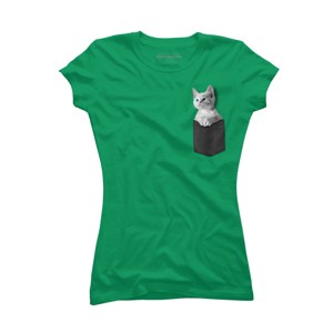 Junior's Design By Humans Pocket Kitten By Mitxeldotcom T-Shirt - 1 of 3