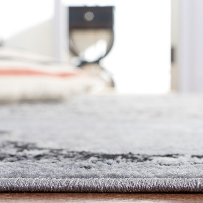 Grey and Black Synthetic Hand-knotted Rectangular Area Rug, 4' x 6'