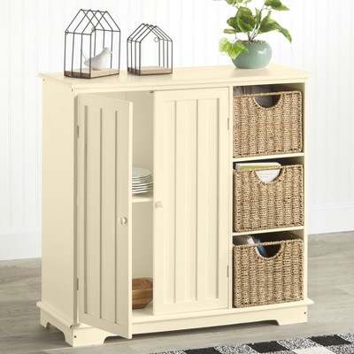 Cream Engineered Wood Freestanding Sideboard Cabinet with Shelves
