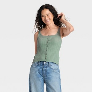 Women's Pointelle Button-Front Tank Top - Universal Thread™ - 1 of 4