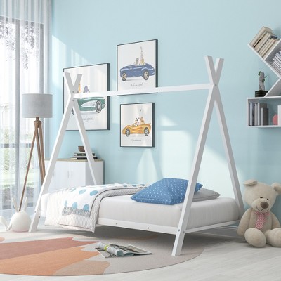 Whisen Playhouse Design Twin Size House Bed Tent Bed Floor Bed with Slat