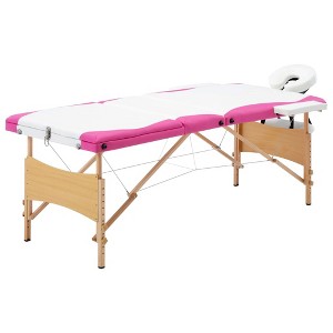 vidaXL Foldable Massage Table 3 Zones Wood White and Pink - 1 of 4