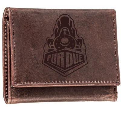 Evergreen NCAA Purdue Boilermakers Brown Leather Trifold Wallet Officially Licensed with Gift Box