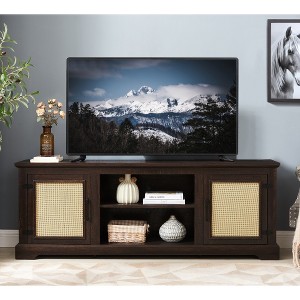 LIVAREEmlen Farmhouse Rattan TV Stand Console Table for TVs up to 70 Inches with 2 Storage Shelves, 65"W*15.55"D*23.86"H - 1 of 4