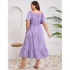 Plus Size Summer Dress for Women Square Neck Casual Boho A Line Maxi Dress - 4 of 4