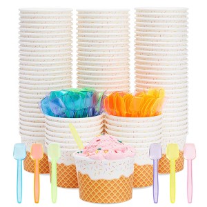 Blue Panda 100 Pack Ice Cream Cups with Spoons, Disposable Dessert Bowls for Sundae Bar, Frozen Yogurt, 8 oz - 1 of 4