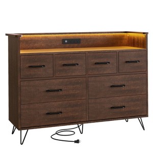 8 Drawer Dresser with LED Lighting & Built-in Charging Station - Durable Engineered Wood & Metal Legs - 1 of 4