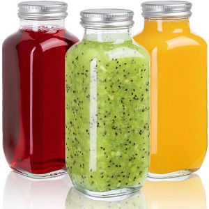Glass Juice Bottles with Caps, Set of 3 Reusable 16 Oz Drink Containers for Juicing - 1 of 4
