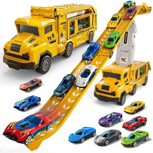 Transport Truck & Track Set with 12 Die-Cast Cars - Dual Race Catapults for Kids Ages 3-7 - 1 of 4