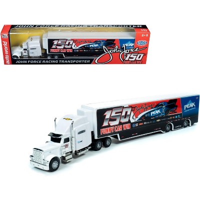 2019 Freightliner with Trailer "John Force 150th Funny Car Win" Transporter 1/64 Diecast Model by Autoworld