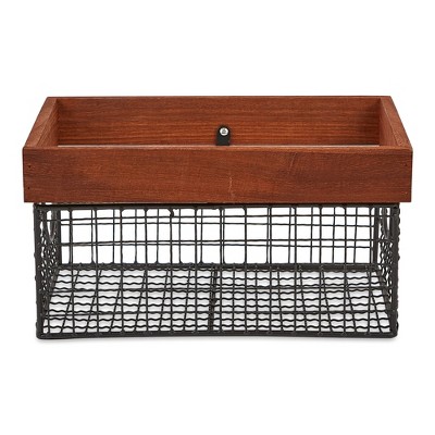 Rustic Bronze and Wood Nesting Kitchen Storage Baskets, Set of 3