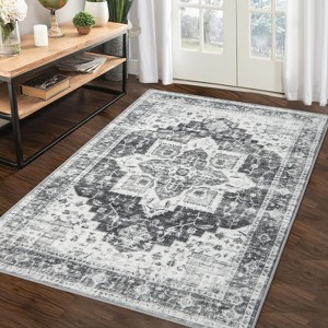 Pearl Velvet Boho Vintage Area Rug Machine Washable, Non Slip, Stain Resistant Printed Carpet, Bedroom Kitchen Aesthetic Low Pile Floor Rug - 1 of 4