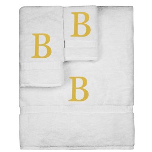 BC BARE COTTON Monogrammed Towel Set, Personalized Gift, Set of 3 - White - Gold Block - 1 of 4