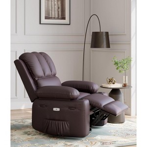 22'' Recliner Chai, Manual PU Leather Recliner with Cup Holders & Side Pockets, Ergonomic Design for Nursery, Living Room, Bedroom - 1 of 4
