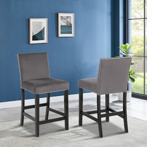Roundhill Furniture Cobre Contemporary Velvet Counter Stool with Nailhead Trim, Gray, Set of 2 - 1 of 4