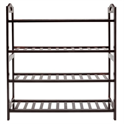 SEVOBAL 4 Tiers Large Bamboo Storage Organizer 4 Tier Shoe Shelf 12-Batten 16-Pair Shoes Stackable Cabinet for Living Room, Brown, 29.53"*10.43"*3.94"