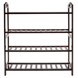 SEVOBAL 4 Tiers Large Bamboo Storage Organizer 4 Tier Shoe Shelf 12-Batten 16-Pair Shoes Stackable Cabinet for Living Room, Brown, 29.53"*10.43"*3.94" - 1 of 4