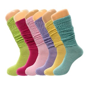 Women’s Slouch Socks 6 Pairs Cotton Scrunch Knee-High Shoe Size 5-10 - 1 of 4