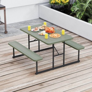 Costway Picnic Table Bench Set for 2-4 People Outdoor Rectangular Camping Dining Table Black/Gray/Green/White - 1 of 4
