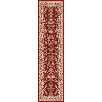 Burgundy and Ivory Synthetic Traditional Runner Rug