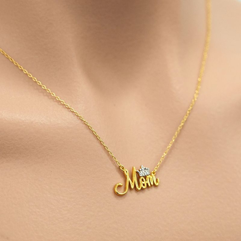 Disney Jewelry for Mom - Mom Gold Plated Sterling Silver CZ Princess Tiara Design, Script Mom, 18", 3 of 6
