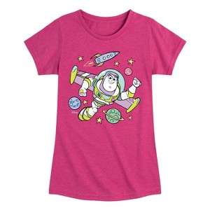 Girls' - Disney - Buzz Space Collage Fitted Short Sleeve Graphic T-Shirt - 1 of 4