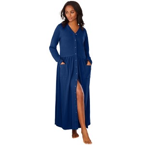 Only Necessities Plus Size Long Snap-Front Knit Lounger - 1 of 4