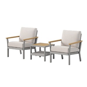 SONGMICS HOME Sencillo Collection - 3 Piece Patio Furniture Set, 2 Lounge Chairs and 1 Coffee Table, Outdoor Furniture, Gray and Beige - 1 of 4