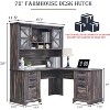 SinCiDo 60" Farmhouse L Shaped Office Desk w/ Drawer, Wood Home Office Executive Desk w/ Hutch & Charging Ports, Storage Cabinet - 2 of 4