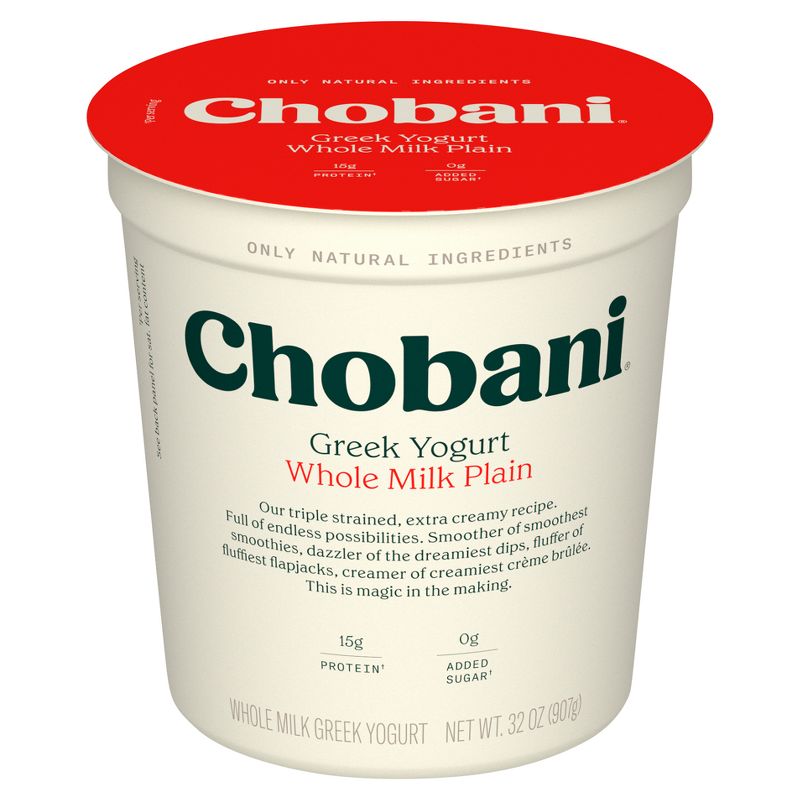 Chobani Whole Milk Plain Greek Yogurt - 32oz, 1 of 10