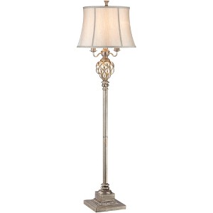 Barnes and Ivy Olde Vintage Floor Lamp 63 1/2" Tall Olde Silver with LED Nightlight Mercury Glass Faux Silk Bell Shade for Living Room Office House - 1 of 4