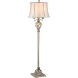Barnes and Ivy Olde Vintage Floor Lamp 63 1/2" Tall Olde Silver with LED Nightlight Mercury Glass Faux Silk Bell Shade for Living Room Office House
